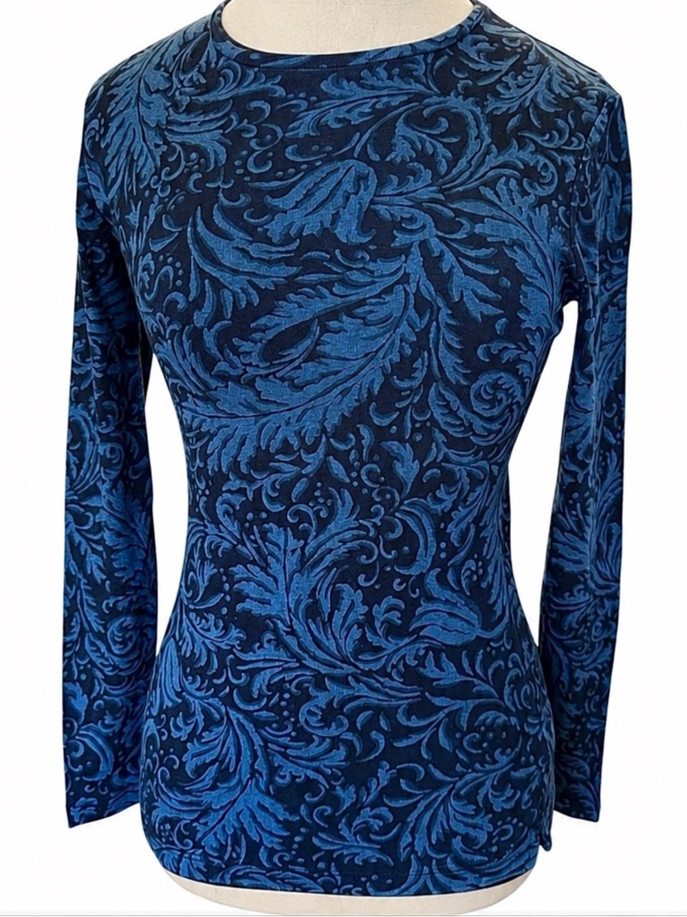 Vintage Lauren Ralph Lauren Floral Fitted Botanical Top Blue Black Cotton XS